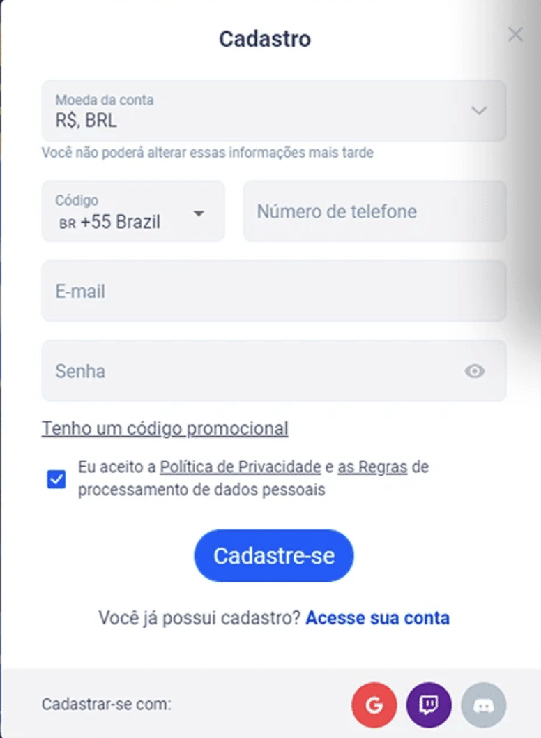 cadastro no aplicativo móvel Cyber bet